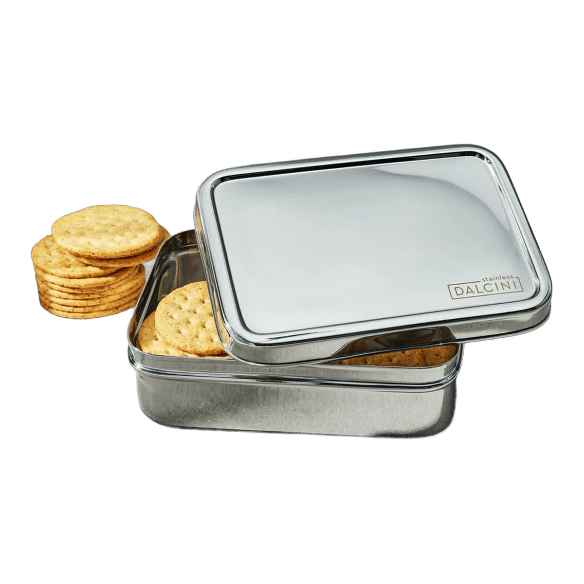 Stainless steel DALCINI Bistro Box lunch container by mimro with multiple compartments for food storage.