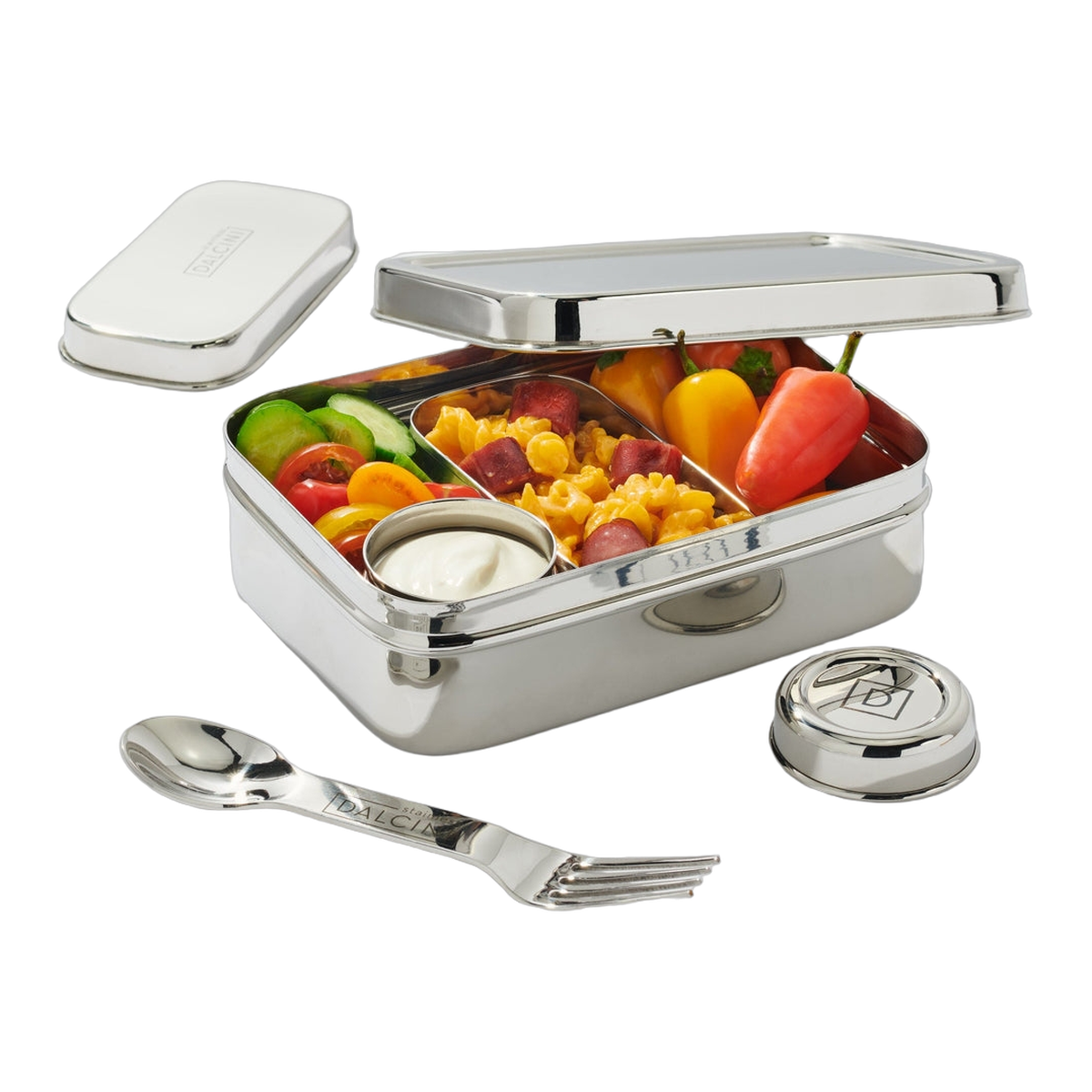 Stainless steel Dalcini Lunch For One 4-piece lunch set by mimro, featuring a sleek container for single servings.