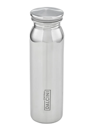 Stainless steel Dalcini water bottle with a sleek design and secure lid, ideal for on-the-go hydration.