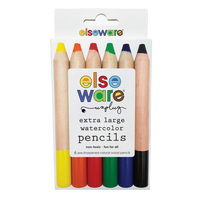 Extra-large watercolor pencils by mimro with six eco-friendly colors and a sharpener, displayed in a natural color palette.