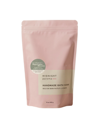 Eucalyptus and peppermint Mimro Midnight Paloma bath soak in a jar, featuring Epsom salt for detox and relaxation.