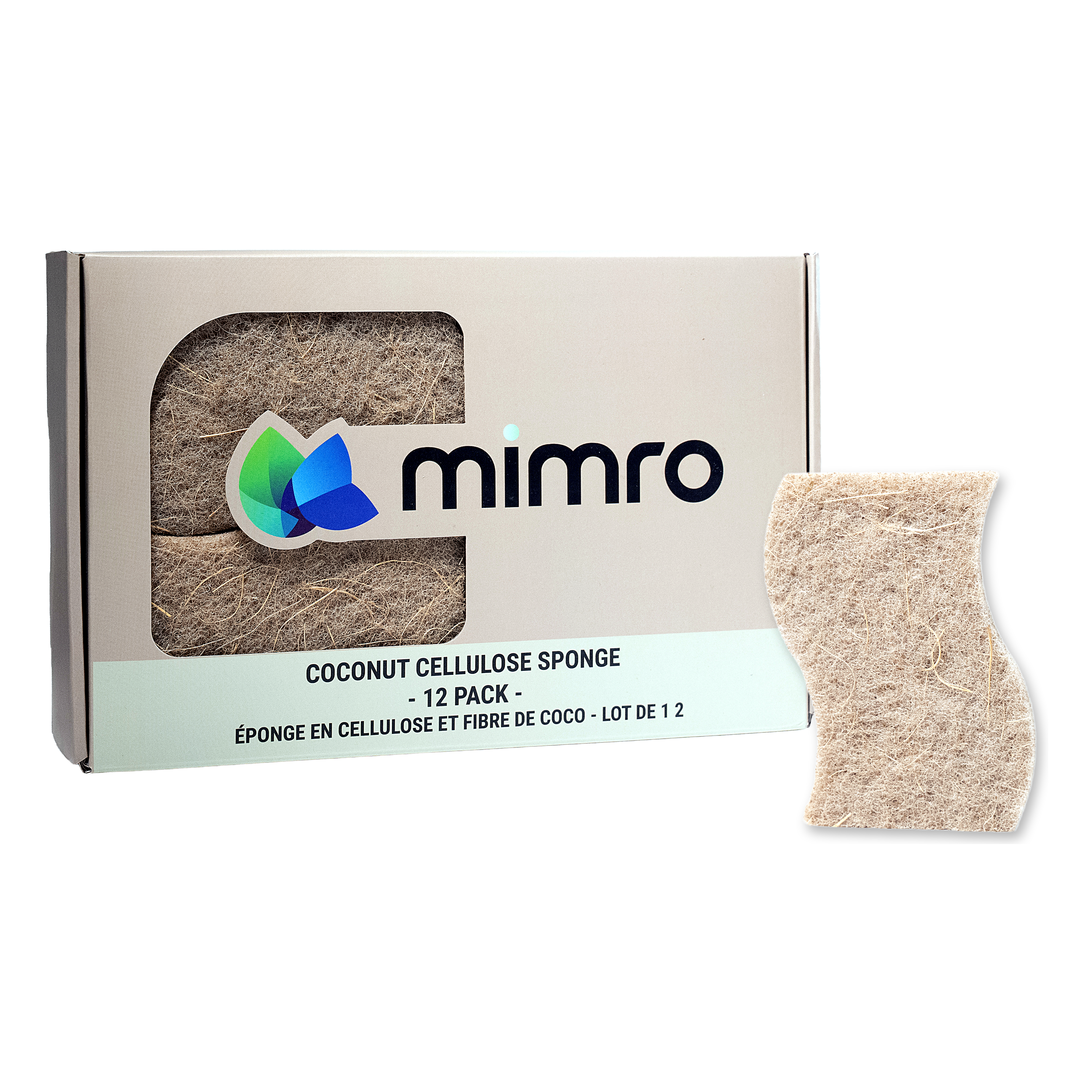 Mimro coconut cellulose kitchen sponge with scrubbing side and soft cleaning surface, ideal for dishwashing and kitchen cleaning.
