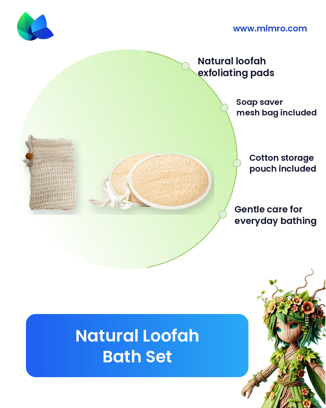 
                  
                    MIMRO Natural Loofah Bath Set features infographic
                  
                