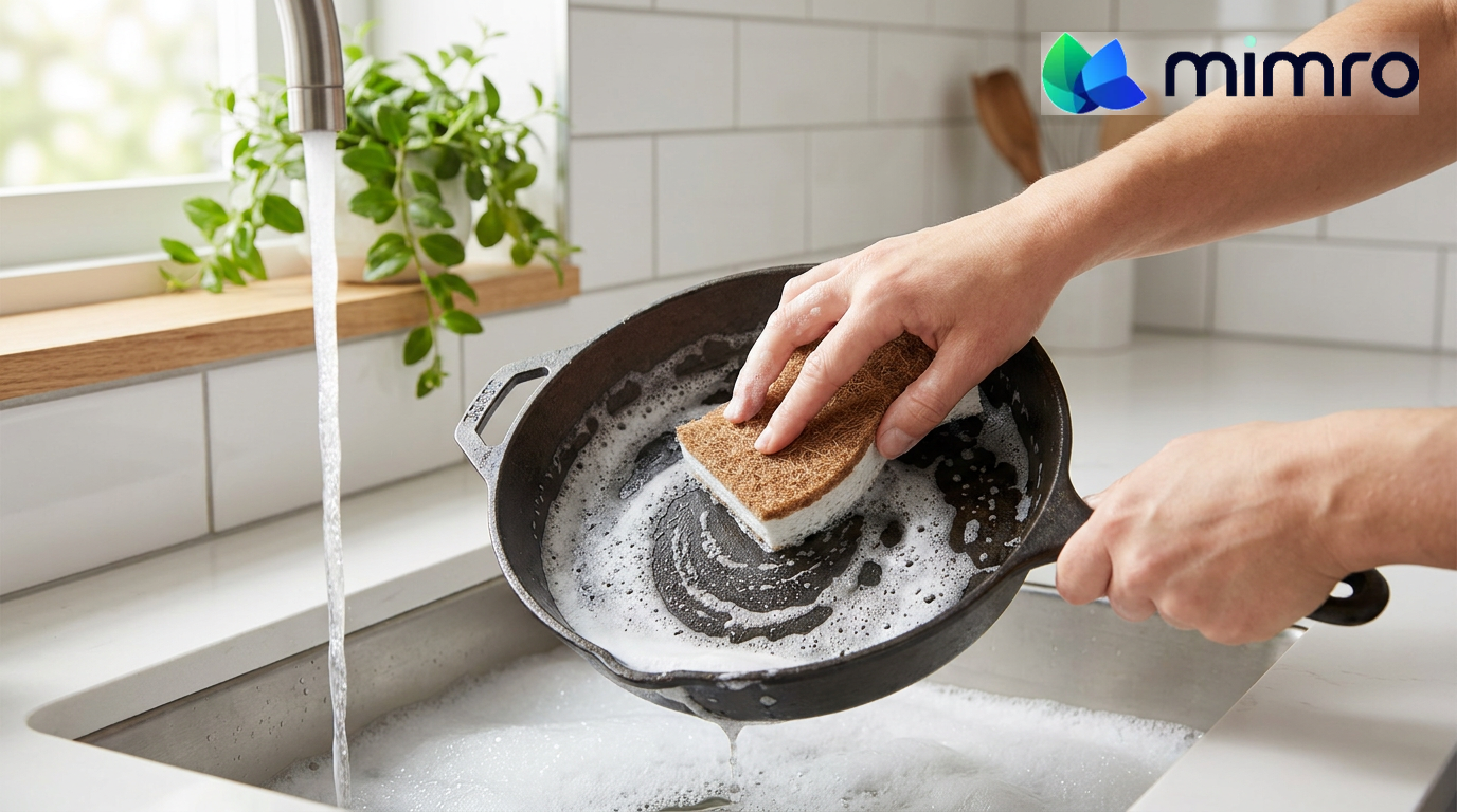 Mimro coconut cellulose kitchen sponge with a yellow and green scrub side, ideal for cleaning dishes and surfaces.