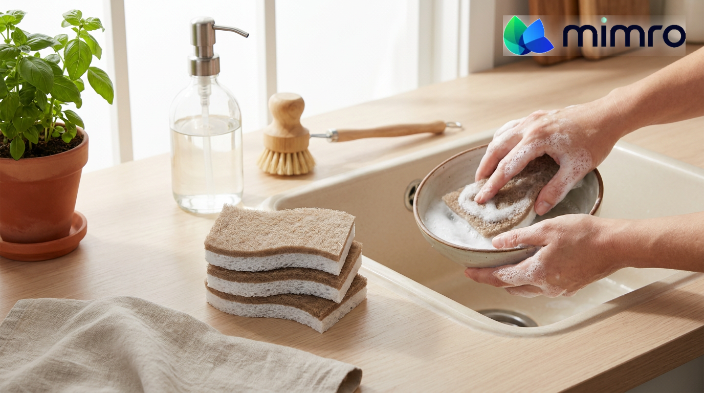 
                  
                    Mimro coconut cellulose kitchen sponge with soft, absorbent texture ideal for dishwashing and cleaning surfaces.
                  
                